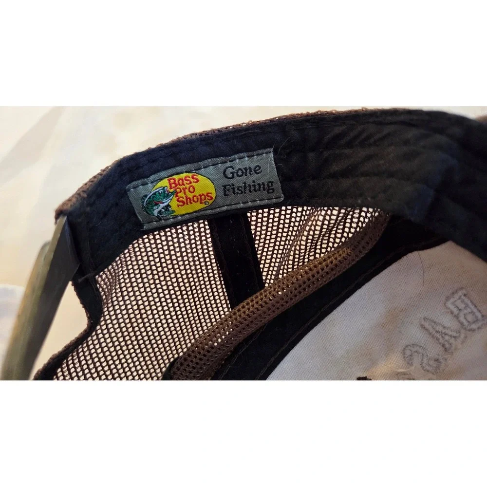 Bass Pro Shops‎ Distressed SnapbackTrucker Hat Gone Fishing Brown Mesh Cap